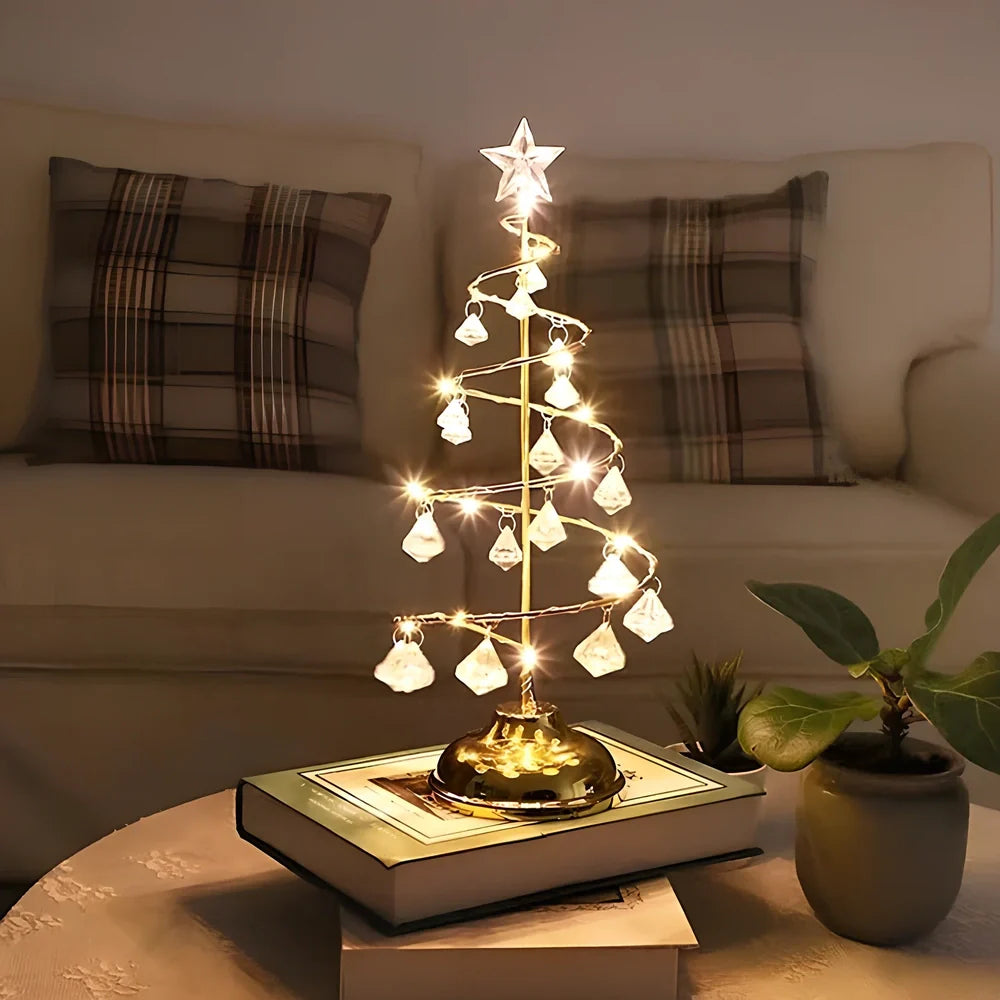 33cm tall crystal Christmas tree LED lights with warm white illumination and battery operation