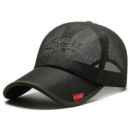 Adjustable mesh baseball cap in army green with dome crown and cotton fabric