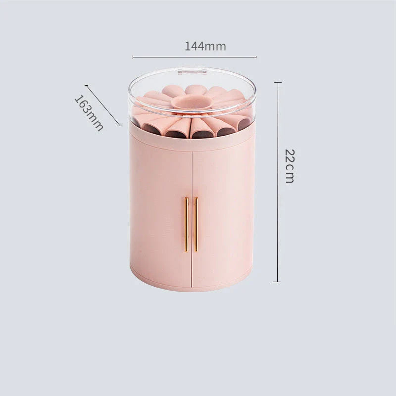Elegant jewelry organizer with transparent cover, multi-level design, and customizable rotating base for storing and displaying jewelry