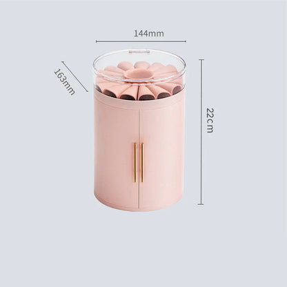 Elegant jewelry organizer with transparent cover, multi-level design, and customizable rotating base for storing and displaying jewelry