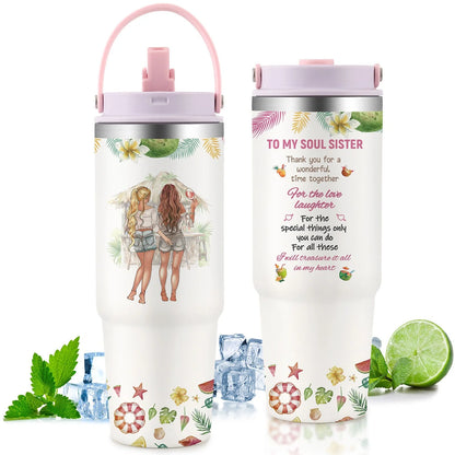 Premium 30oz stainless steel insulated cup in various colors, keeping drinks hot or cold for hours.