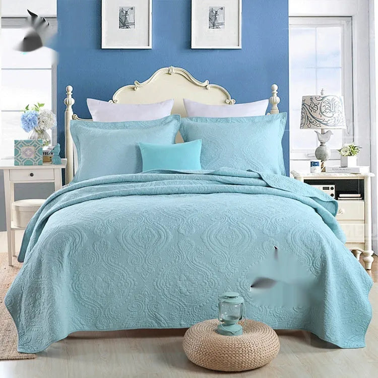 Double-sided pure cotton bed cover three-piece set with Damascus pattern in beige and yellow colour scheme