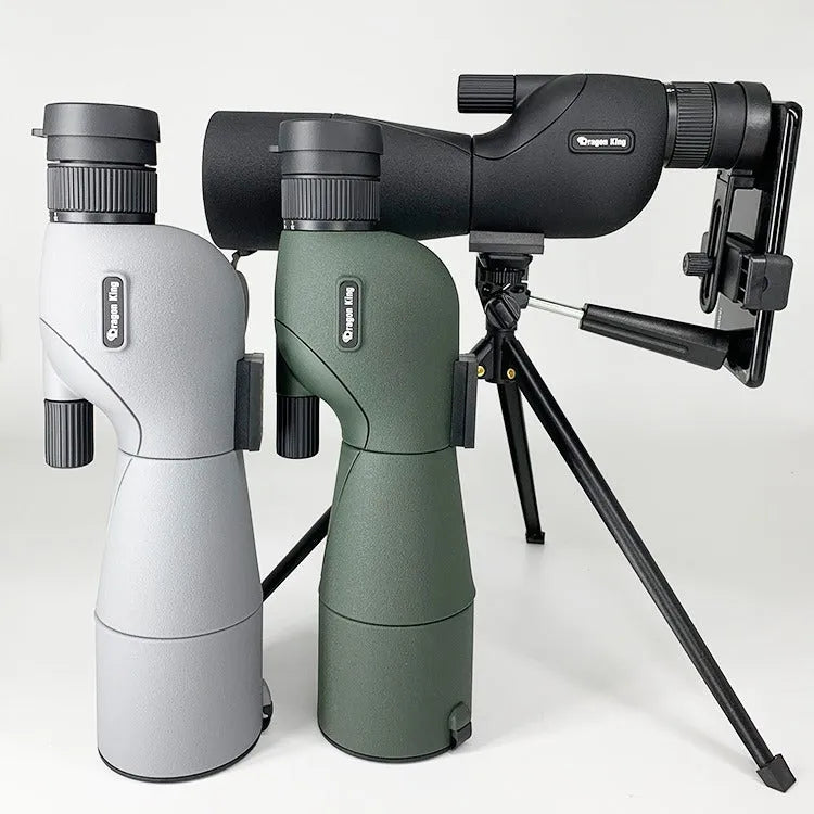 Monocular telescope 25-75X civil spotting scope with 500mm focal length, 60mm objective aperture, in black, green or grey.