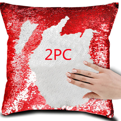 40x40cm square pillow cover showing colour-changing portrait pattern on knitted polyester fabric