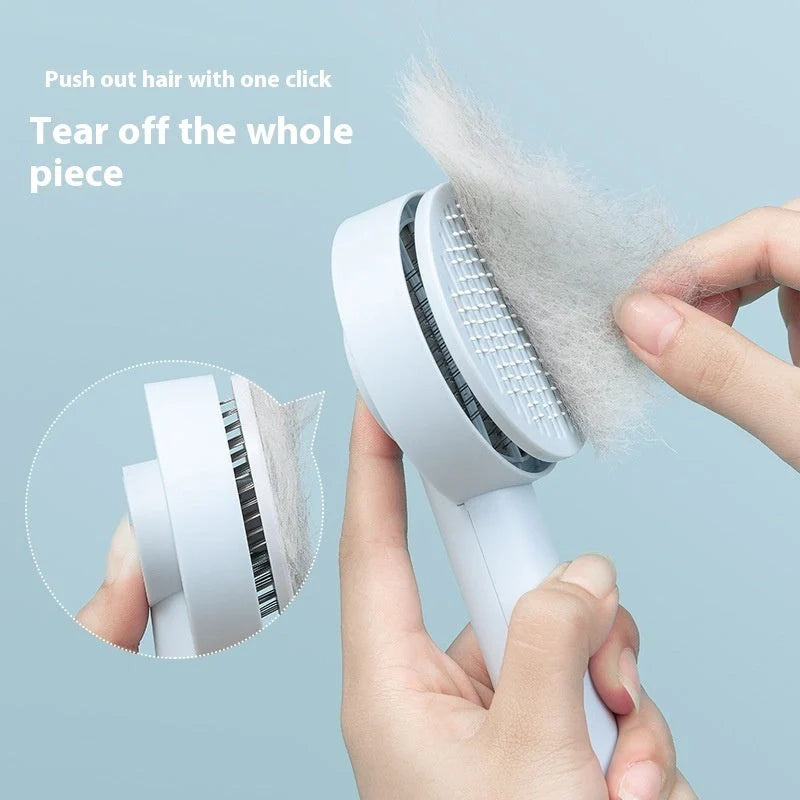 Self-cleaning pet grooming brush for dogs and cats with one-touch cleaning button