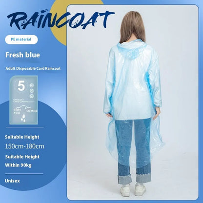Disposable full body card raincoat in purple colour showing folded portable format