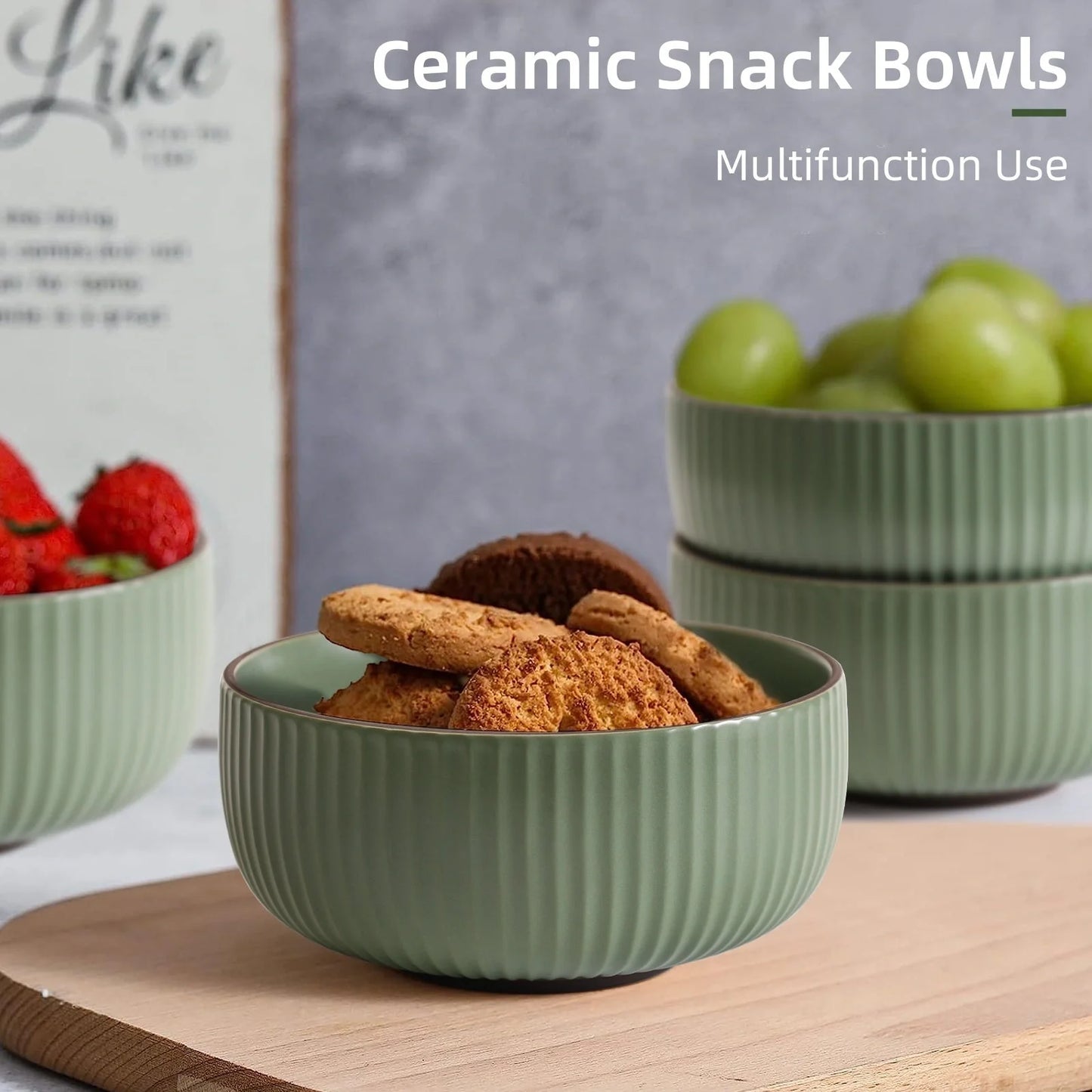 Elegant 4-piece ceramic bowl set, perfect for cereals, salads, and more. Microwave, oven, and dishwasher safe.