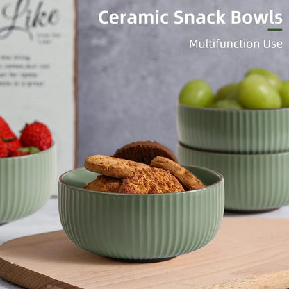 Elegant 4-piece ceramic bowl set, perfect for cereals, salads, and more. Microwave, oven, and dishwasher safe.