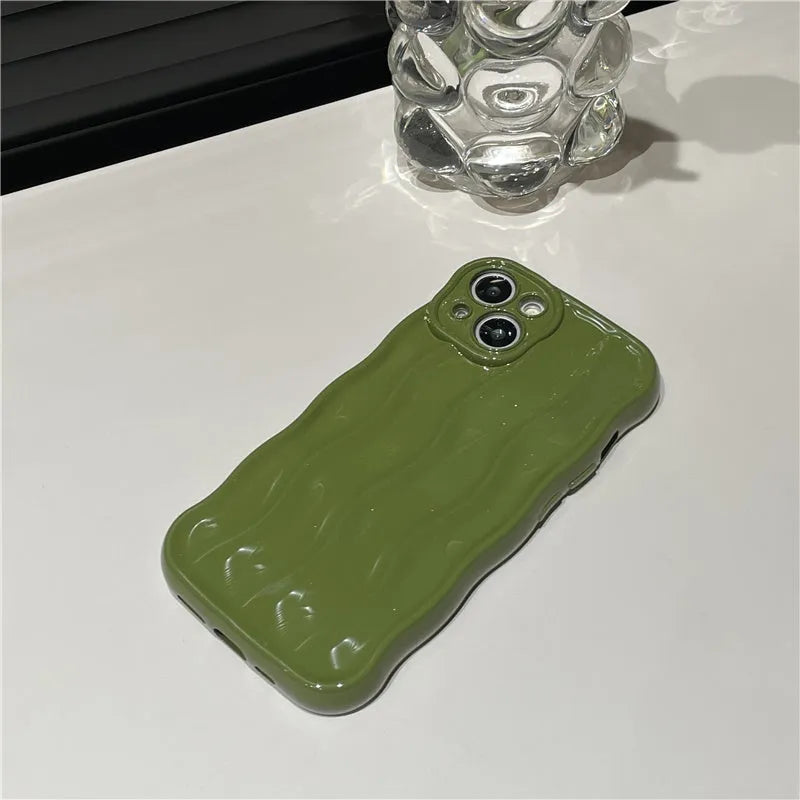 Silicone iPhone 17 phone case with water ripple texture in wavy green colour