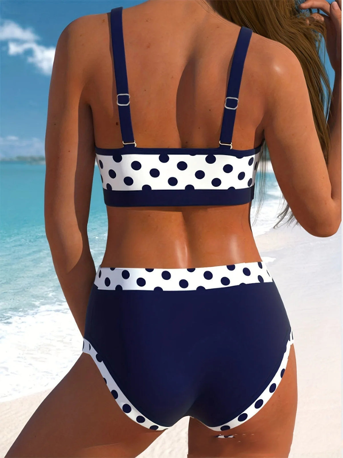 Women's polyester swim briefs in small wave point pattern with boxer cut