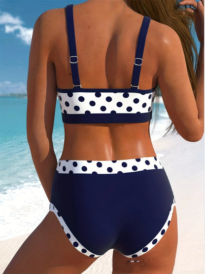 Women's polyester swim briefs in small wave point pattern with boxer cut