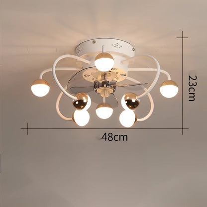 Ceiling fan light with metal blades and iron-plastic lampshade in coffee gold finish