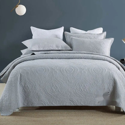 Double-sided pure cotton bed cover three-piece set with Damascus pattern in beige and yellow colour scheme