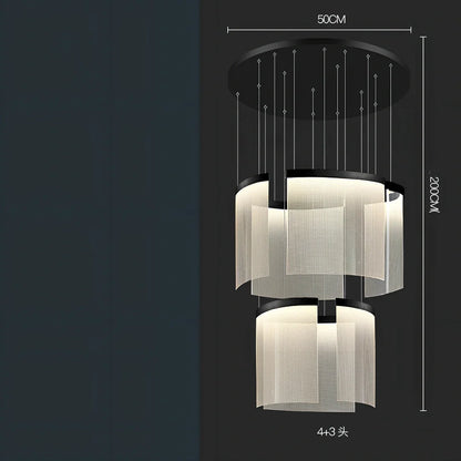 Villa Duplex large chandelier with multiple LED heads and gold mesh grid on stainless steel pendant