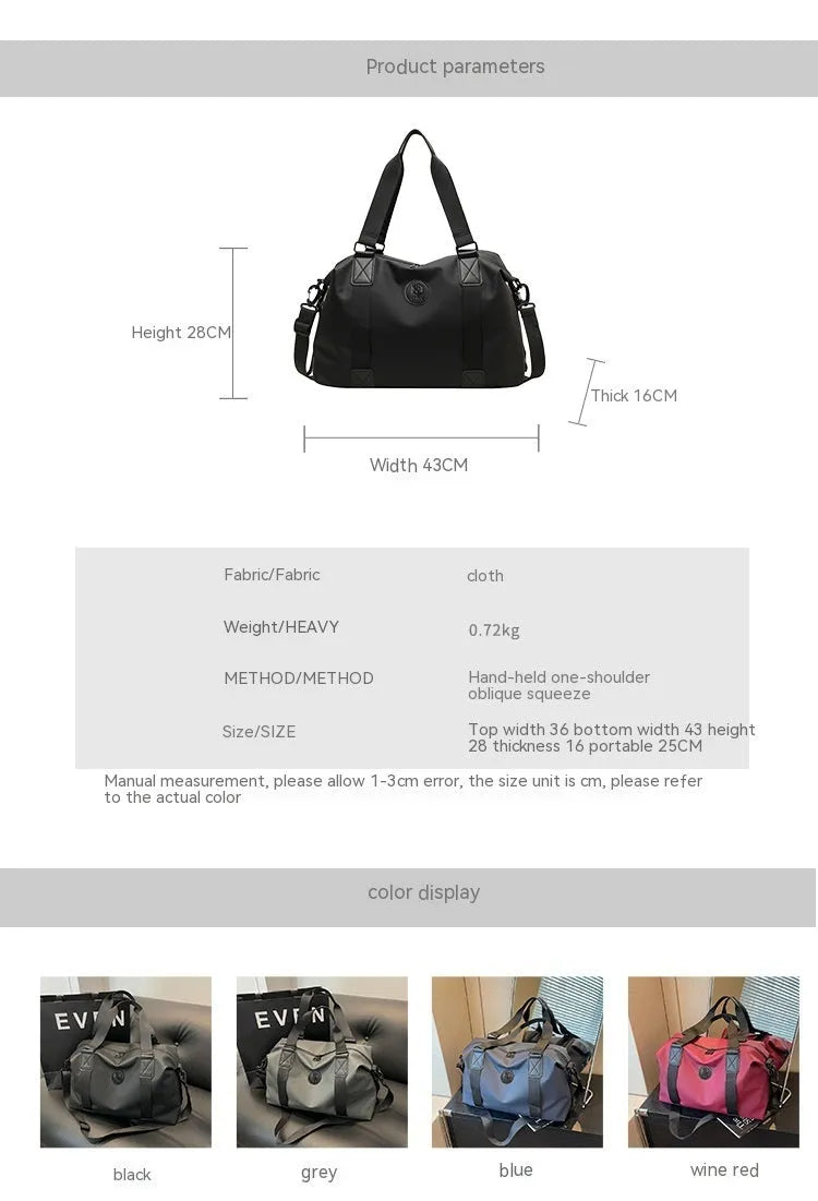 Waterproof Oxford cloth travel bag with dry wet separation compartments in black colour option