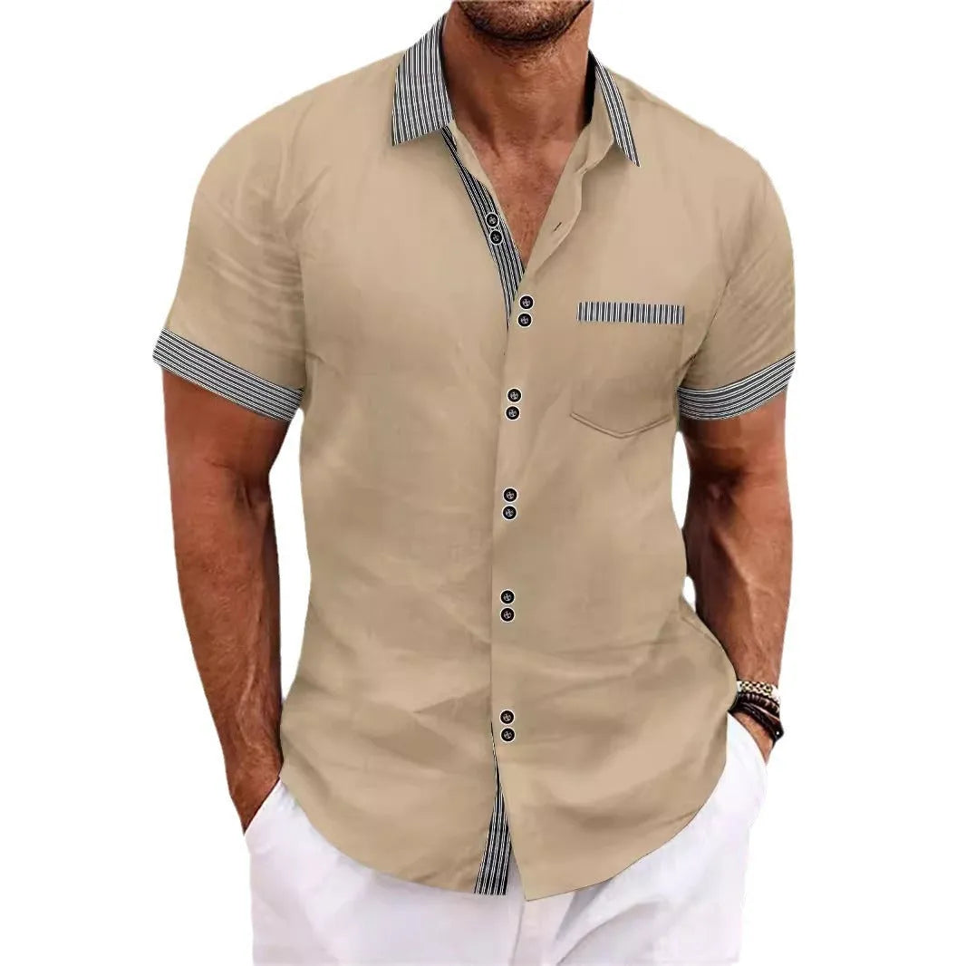 Men's slim fit striped casual shirt in pure cotton, shown on a hanger.