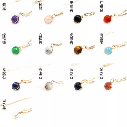 Natural crystal red agate necklace with glass ball pendant, available in multiple colors