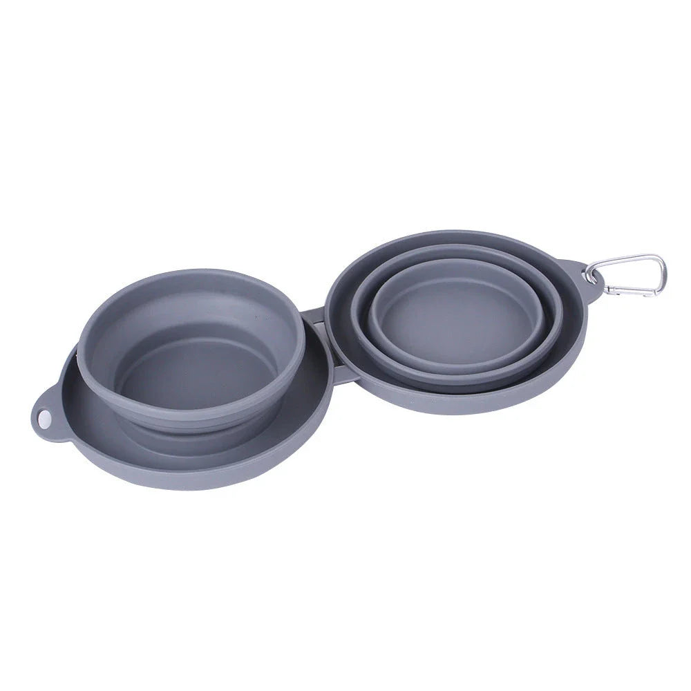 Spill-Proof Foldable Double Pet Bowls with Non-Skid Silicone Base for Food and Water