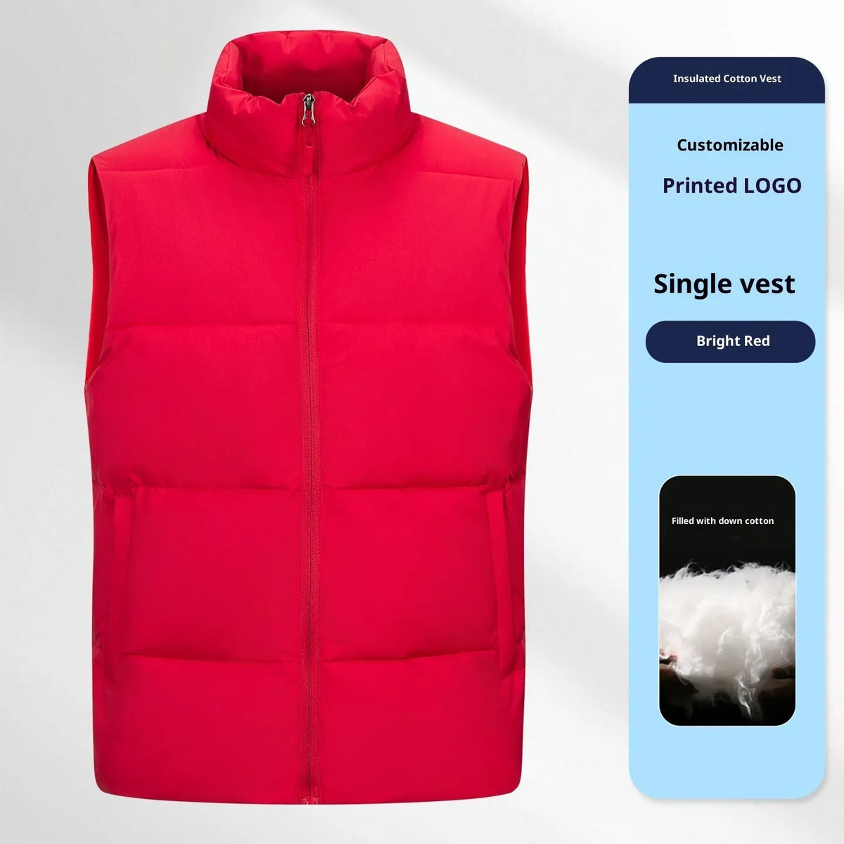Men's soft shell down cotton work vest in black, red, or deep purple blue, sizes L to 5XL.