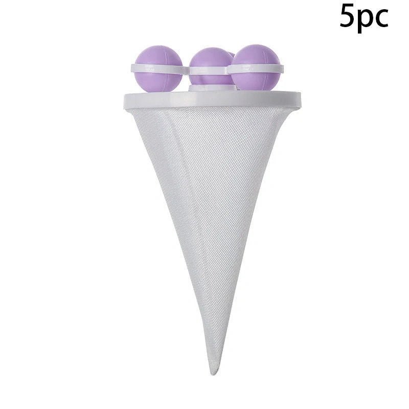 Ultra-fine mesh washing machine lint catcher in purple, blue, and pink