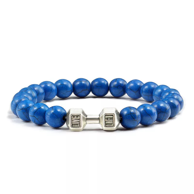 Turquoise Energy Gun Black Electroplated Alloy Barbell Bracelet with 8MM beads