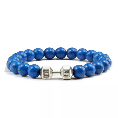 Turquoise Energy Gun Black Electroplated Alloy Barbell Bracelet with 8MM beads