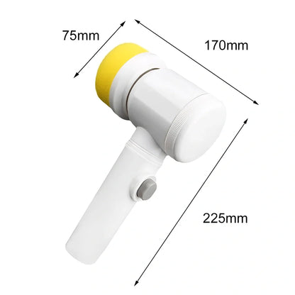 Electric cleaning brush with five interchangeable heads for kitchen and bathroom cleaning tasks