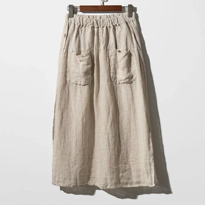 Elegant linen wide-leg culottes with double pockets in hemp and black colors