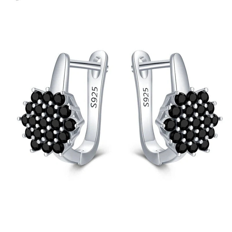 Korean-style copper black zircon flower stud earrings for women, elegant and durable design
