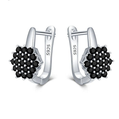 Korean-style copper black zircon flower stud earrings for women, elegant and durable design