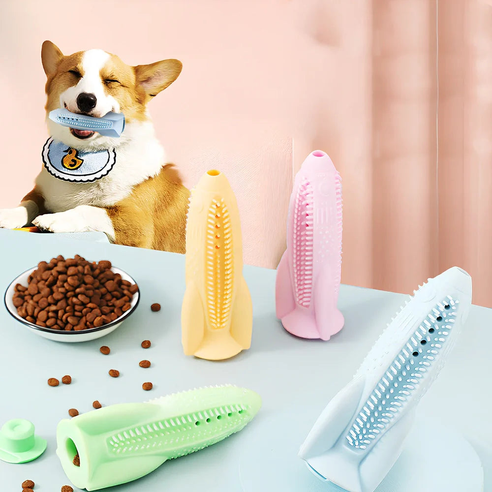 Rocket shaped dog teething stick measuring 15cm long in solid sky blue colour