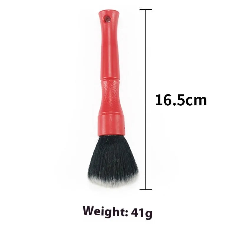 Soft nylon car detail brush with black blue or red handle for interior car cleaning and dashboard vent dust removal
