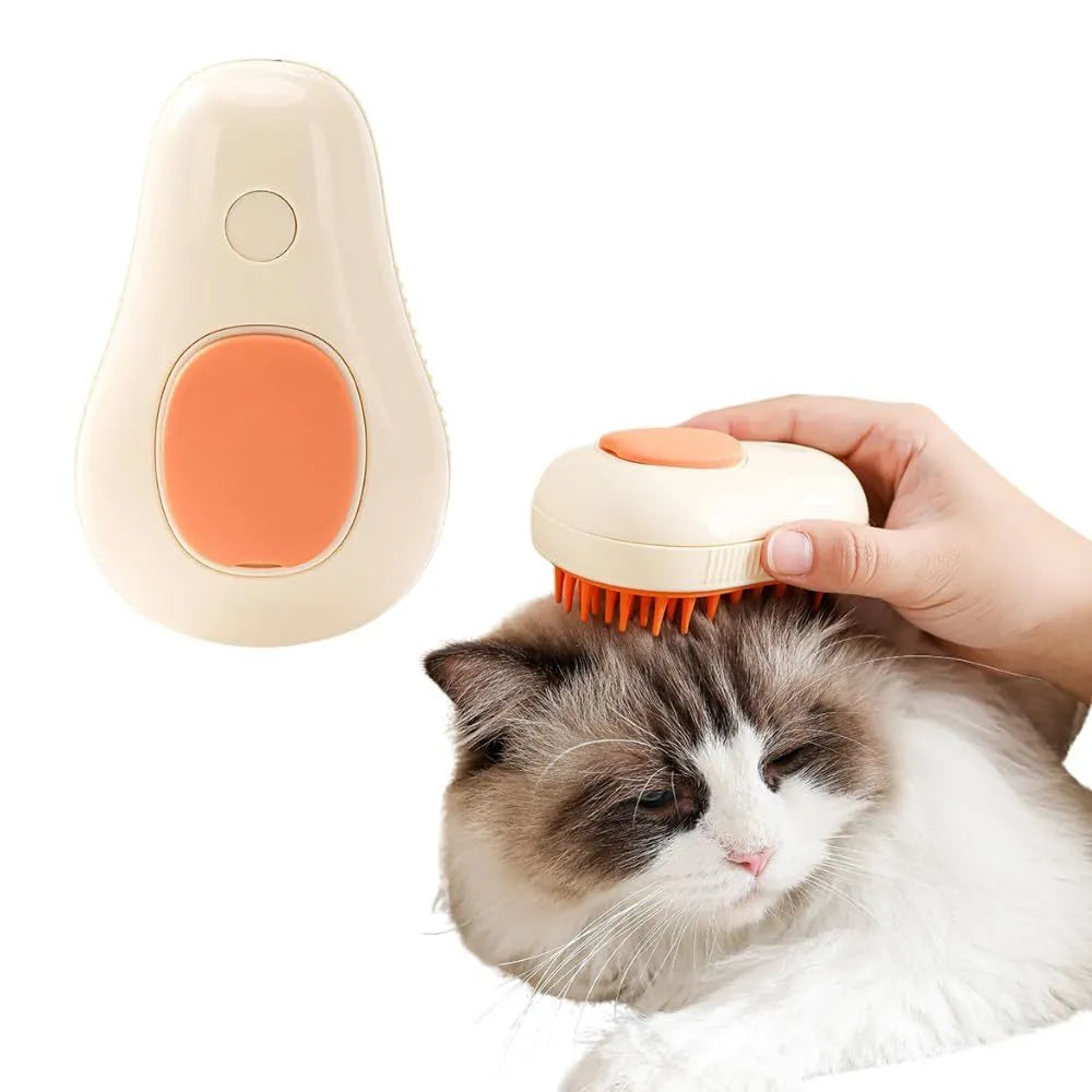 Green or white Cat Steam Brush 3-in-1 with water spray, silicone teeth, measuring 11x7.5x5.5cm