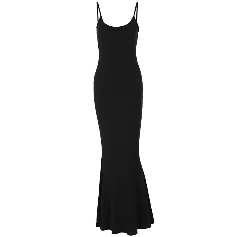 Women's slim bodycon spaghetti strap long dress in various colors