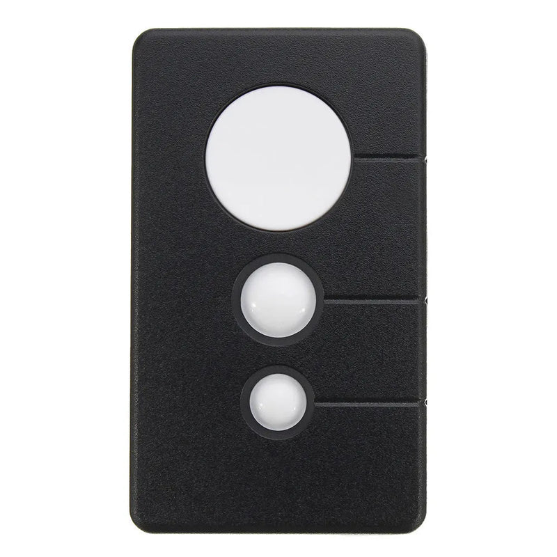 Garage door remote control with three keys, compatible with LiftMaster Chamberlain 971LM 972LM 973LM models, rolling code security, black plastic housing, 80x47x17mm size, operates on 390MHz 315MHz 310MHz frequencies using a CR2032 battery