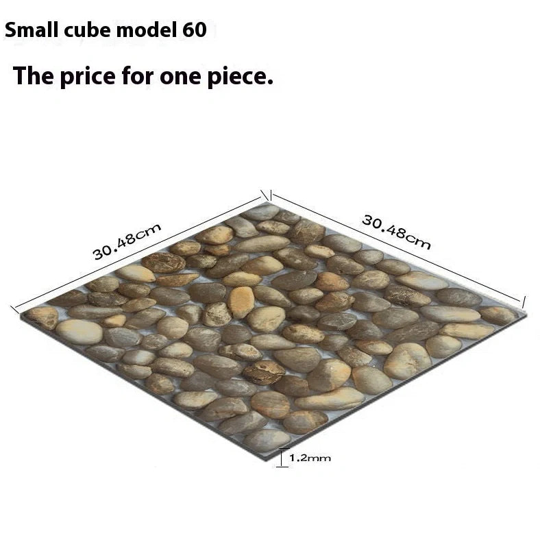 Self-adhesive vinyl flooring tile showing 30cm x 30cm dimensions with peel-and-stick backing visible