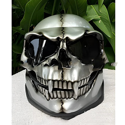 Latex Halloween skull head helmet mask in copper colour showing detailed facial features