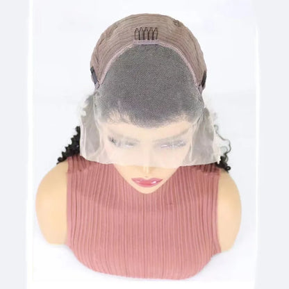 Solid colour human hair half lace wig shown in long length, demonstrating natural fall and lace front.