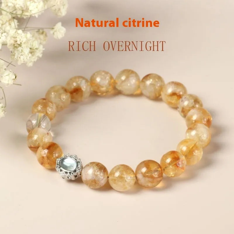Citrine crystal bracelet with 10mm geometry beads and polished grinding treatment