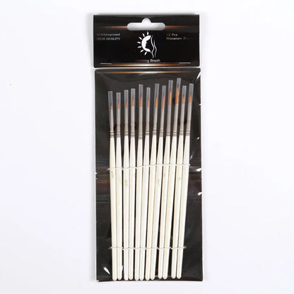 Set of 12 Pearl White nylon wool artist brushes in a solid wood pen holder, for watercolour and acrylic painting.
