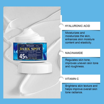 30g tube of dark spot corrector facial cream with hyaluronic acid and vitamin C.