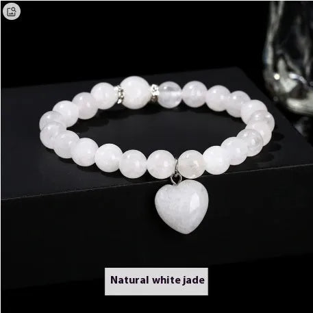 Handmade Tigereye Crystal Love Pendant Bracelet For Women with Natural Gemstone Beads including Pink Crystal, Green Aventurine, 5A White Crystal, Yellow Tiger's Eye, White Jade and Unakite in About 8mm or 10mm Geometric Round Bead Fresh Style Jewellery
