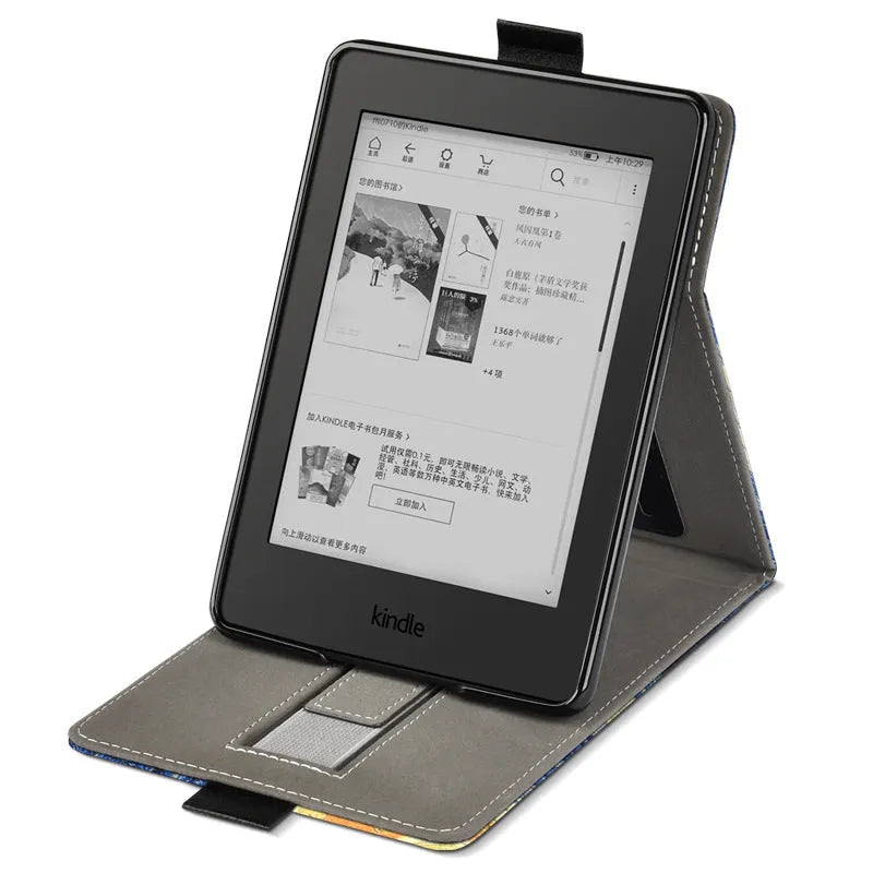 Handheld protective case for 6-inch e-reader in TPU with embossed bracket style, available in colours like black, grey, and designs such as Van Gogh starry sky.