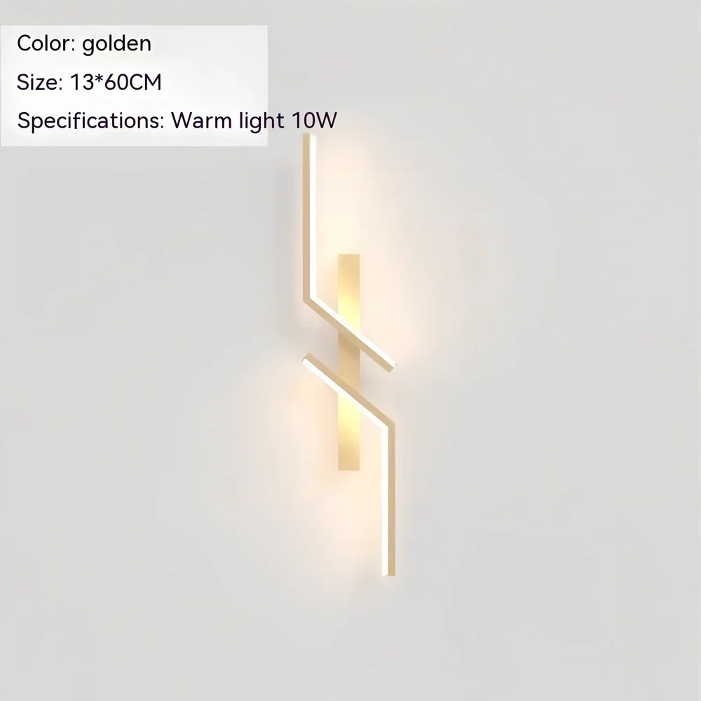 Modern minimalist strip wall lamp in black or gold, 60-120cm length with 3-colour LED lighting