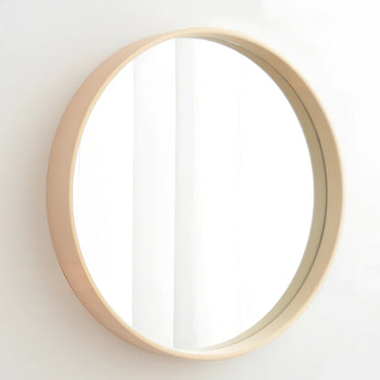 Solid wood circular bathroom mirror with float silver glass in natural wood colour frame