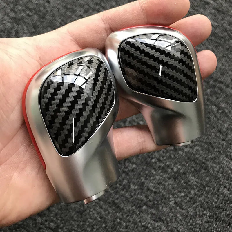 Carbon fibre DSG gear knob side cover with chrome matt finish and leather trim