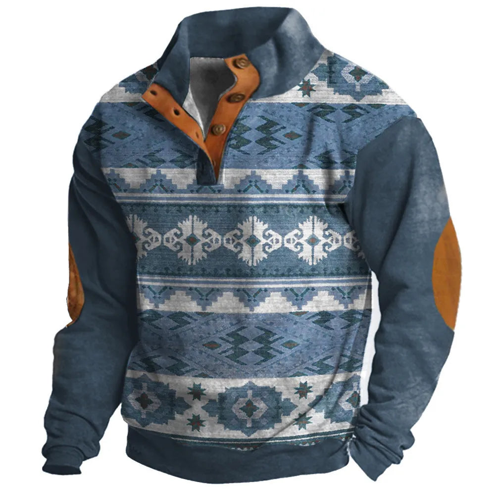 Loose four-button sweater with 3D digital printing texture in various colour options