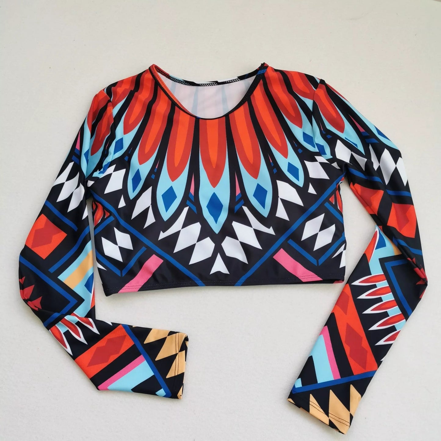 Ladies high waist swimwear set in feather color, 100% polyester, sizes S to 2XL