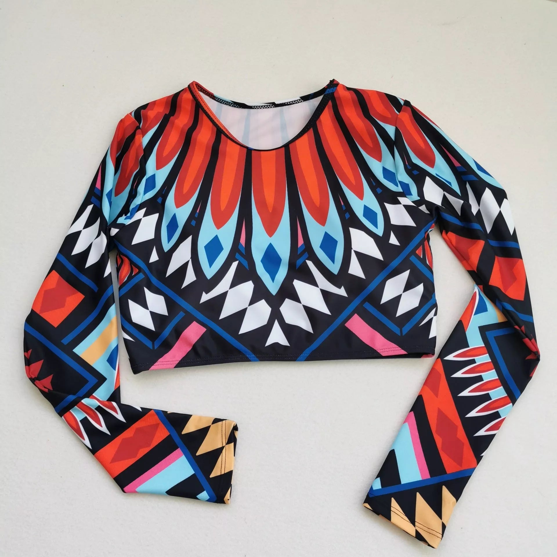 Ladies high waist swimwear set in feather color, 100% polyester, sizes S to 2XL