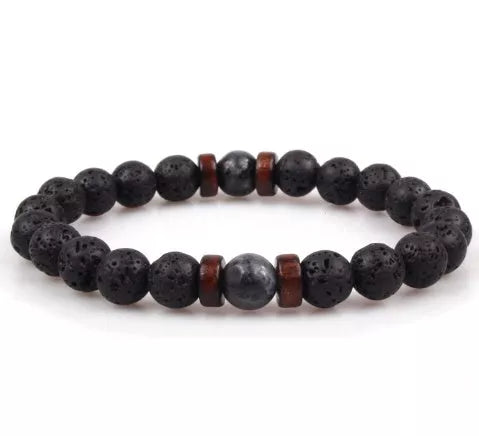 Asgard Crafted Lava Stone Bracelet - Black Alloy Ball Design